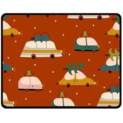 Cute Merry Christmas And Happy New Seamless Pattern With Cars Carrying Christmas Trees Fleece Blanket (medium)  by EvgeniiaBychkova