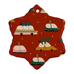 Cute Merry Christmas And Happy New Seamless Pattern With Cars Carrying Christmas Trees Ornament (snowflake)