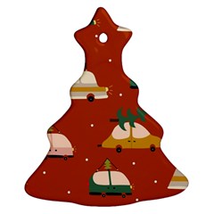 Cute Merry Christmas And Happy New Seamless Pattern With Cars Carrying Christmas Trees Christmas Tree Ornament (two Sides) by EvgeniiaBychkova