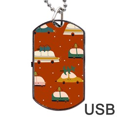 Cute Merry Christmas And Happy New Seamless Pattern With Cars Carrying Christmas Trees Dog Tag Usb Flash (one Side) by EvgeniiaBychkova