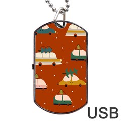 Cute Merry Christmas And Happy New Seamless Pattern With Cars Carrying Christmas Trees Dog Tag Usb Flash (two Sides) by EvgeniiaBychkova