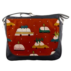 Cute Merry Christmas And Happy New Seamless Pattern With Cars Carrying Christmas Trees Messenger Bag by EvgeniiaBychkova