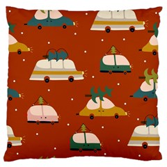 Cute Merry Christmas And Happy New Seamless Pattern With Cars Carrying Christmas Trees Standard Flano Cushion Case (two Sides)