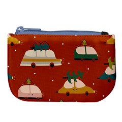 Cute Merry Christmas And Happy New Seamless Pattern With Cars Carrying Christmas Trees Large Coin Purse