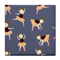 Cute  Pattern With  Dancing Ballerinas On The Blue Background Tile Coaster by EvgeniiaBychkova