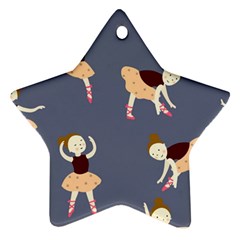 Cute  Pattern With  Dancing Ballerinas On The Blue Background Ornament (Star)