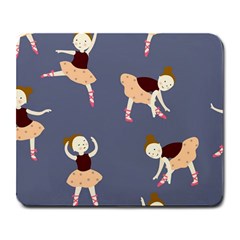 Cute  Pattern With  Dancing Ballerinas On The Blue Background Large Mousepads