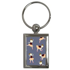 Cute  Pattern With  Dancing Ballerinas On The Blue Background Key Chain (Rectangle)