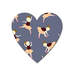 Cute  Pattern With  Dancing Ballerinas On The Blue Background Heart Magnet by EvgeniiaBychkova