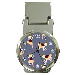 Cute  Pattern With  Dancing Ballerinas On The Blue Background Money Clip Watches