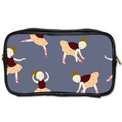 Cute  Pattern With  Dancing Ballerinas On The Blue Background Toiletries Bag (one Side) by EvgeniiaBychkova