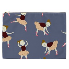 Cute  Pattern With  Dancing Ballerinas On The Blue Background Cosmetic Bag (xxl) by EvgeniiaBychkova