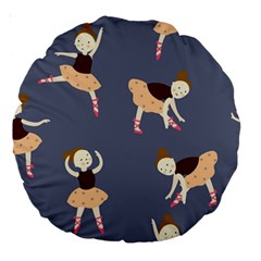 Cute  Pattern With  Dancing Ballerinas On The Blue Background Large 18  Premium Round Cushions by EvgeniiaBychkova