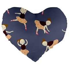 Cute  Pattern With  Dancing Ballerinas On The Blue Background Large 19  Premium Heart Shape Cushions