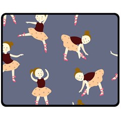 Cute  Pattern With  Dancing Ballerinas On The Blue Background Double Sided Fleece Blanket (Medium) 