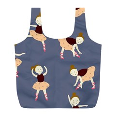 Cute  Pattern With  Dancing Ballerinas On The Blue Background Full Print Recycle Bag (L)
