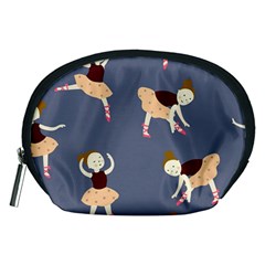 Cute  Pattern With  Dancing Ballerinas On The Blue Background Accessory Pouch (Medium)