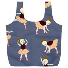 Cute  Pattern With  Dancing Ballerinas On The Blue Background Full Print Recycle Bag (XXL)