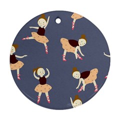 Cute  Pattern With  Dancing Ballerinas On The Blue Background Ornament (round) by EvgeniiaBychkova