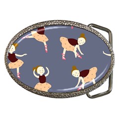 Cute  Pattern With  Dancing Ballerinas On The Blue Background Belt Buckles by EvgeniiaBychkova