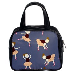 Cute  Pattern With  Dancing Ballerinas On The Blue Background Classic Handbag (two Sides) by EvgeniiaBychkova