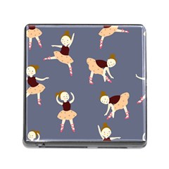 Cute  Pattern With  Dancing Ballerinas On The Blue Background Memory Card Reader (square 5 Slot) by EvgeniiaBychkova