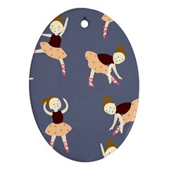 Cute  Pattern With  Dancing Ballerinas On The Blue Background Ornament (oval) by EvgeniiaBychkova