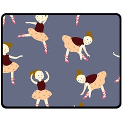 Cute  Pattern With  Dancing Ballerinas On The Blue Background Fleece Blanket (medium)  by EvgeniiaBychkova