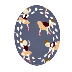 Cute  Pattern With  Dancing Ballerinas On The Blue Background Ornament (oval Filigree) by EvgeniiaBychkova