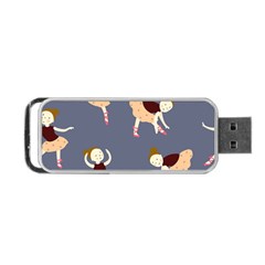 Cute  Pattern With  Dancing Ballerinas On The Blue Background Portable Usb Flash (one Side) by EvgeniiaBychkova