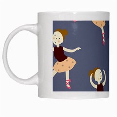 Cute  Pattern With  Dancing Ballerinas On The Blue Background White Mugs by EvgeniiaBychkova