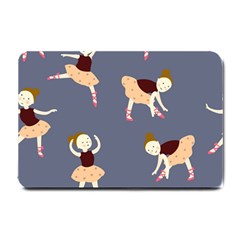 Cute  Pattern With  Dancing Ballerinas On The Blue Background Small Doormat  by EvgeniiaBychkova
