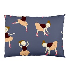 Cute  Pattern With  Dancing Ballerinas On The Blue Background Pillow Case by EvgeniiaBychkova