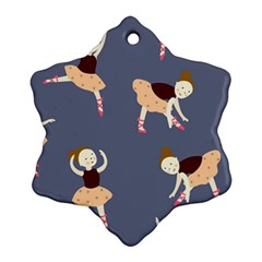 Cute  Pattern With  Dancing Ballerinas On The Blue Background Snowflake Ornament (two Sides) by EvgeniiaBychkova