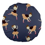 Cute  Pattern With  Dancing Ballerinas On The Blue Background Large 18  Premium Flano Round Cushions Back