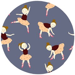 Cute  Pattern With  Dancing Ballerinas On The Blue Background Wooden Puzzle Round by EvgeniiaBychkova