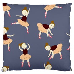 Cute  Pattern With  Dancing Ballerinas On The Blue Background Large Flano Cushion Case (two Sides) by EvgeniiaBychkova