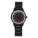 Dark Seamless Gemoetric Print Mosaic Stainless Steel Round Watch Front