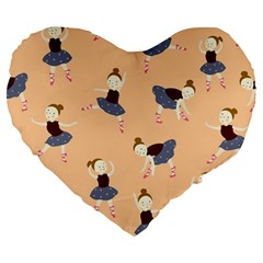 Cute  Pattern With  Dancing Ballerinas On Pink Background Large 19  Premium Heart Shape Cushions by EvgeniiaBychkova