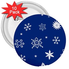 Christmas Seamless Pattern With White Snowflakes On The Blue Background 3  Buttons (10 Pack)  by EvgeniiaBychkova