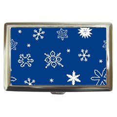 Christmas Seamless Pattern With White Snowflakes On The Blue Background Cigarette Money Case by EvgeniiaBychkova