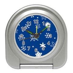 Christmas Seamless Pattern With White Snowflakes On The Blue Background Travel Alarm Clock by EvgeniiaBychkova