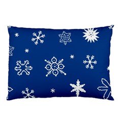 Christmas Seamless Pattern With White Snowflakes On The Blue Background Pillow Case by EvgeniiaBychkova