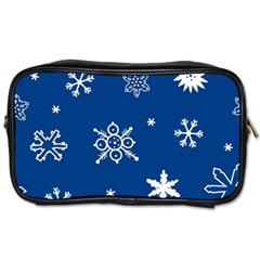 Christmas Seamless Pattern With White Snowflakes On The Blue Background Toiletries Bag (one Side) by EvgeniiaBychkova
