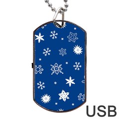 Christmas Seamless Pattern With White Snowflakes On The Blue Background Dog Tag Usb Flash (two Sides) by EvgeniiaBychkova