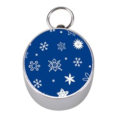 Christmas Seamless Pattern With White Snowflakes On The Blue Background Mini Silver Compasses by EvgeniiaBychkova