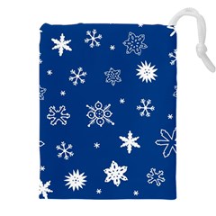 Christmas Seamless Pattern With White Snowflakes On The Blue Background Drawstring Pouch (5xl)