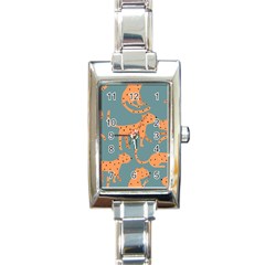 Vector Seamless Pattern With Cute Orange And  Cheetahs On The Blue Background  Tropical Animals Rectangle Italian Charm Watch by EvgeniiaBychkova