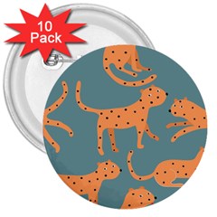 Vector Seamless Pattern With Cute Orange And  Cheetahs On The Blue Background  Tropical Animals 3  Buttons (10 Pack)  by EvgeniiaBychkova