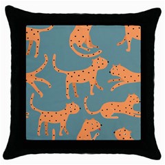 Vector Seamless Pattern With Cute Orange And  Cheetahs On The Blue Background  Tropical Animals Throw Pillow Case (black) by EvgeniiaBychkova